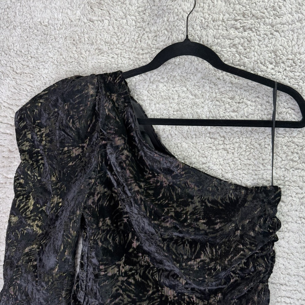 Express One Shoulder Black & Gold Metallic Ruched Crop Top Women's Small Party - Picture 4 of 10